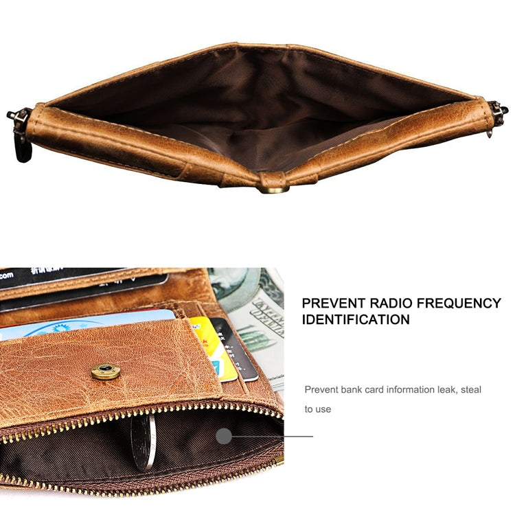 LT3533 Pochette portafoglio da uomo pieghevole antimagnetica in pelle di vacchetta con texture Crazy Horse, con scomparti per carte e tracolla, LT3533 Black, LT3533 Coffee, LT3533 Blue, LT3533 Red, LT3533 Yellowish-brown