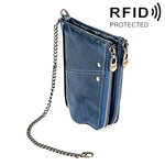 LT3533 Pochette portafoglio da uomo pieghevole antimagnetica in pelle di vacchetta con texture Crazy Horse, con scomparti per carte e tracolla, LT3533 Black, LT3533 Coffee, LT3533 Blue, LT3533 Red, LT3533 Yellowish-brown