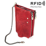 LT3533 Pochette portafoglio da uomo pieghevole antimagnetica in pelle di vacchetta con texture Crazy Horse, con scomparti per carte e tracolla, LT3533 Black, LT3533 Coffee, LT3533 Blue, LT3533 Red, LT3533 Yellowish-brown
