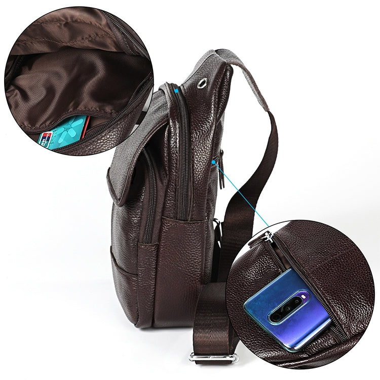 6023 Borsa a tracolla monospalla casual in pelle bovina pieno fiore con texture morbida al litchi per uomo, Black, Coffee, Red, Brown