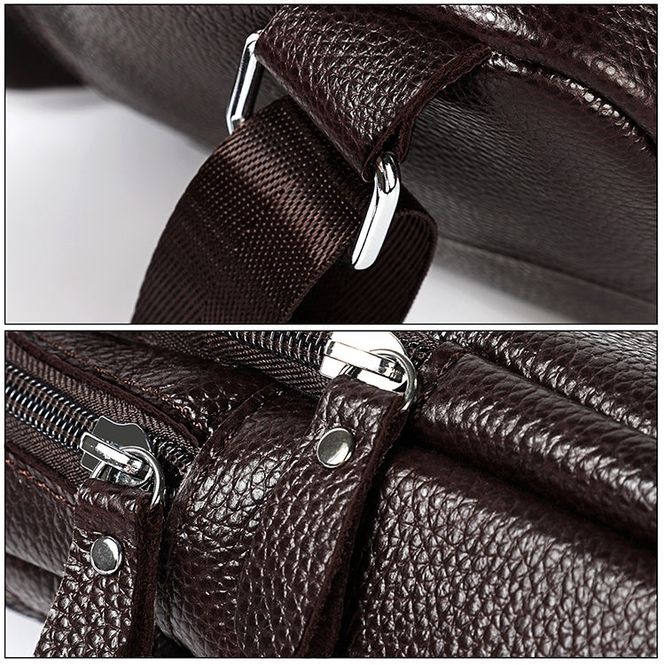 6023 Borsa a tracolla monospalla casual in pelle bovina pieno fiore con texture morbida al litchi per uomo, Black, Coffee, Red, Brown