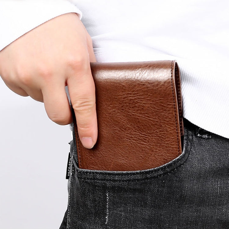 8016 Portafoglio da uomo con più scomparti per carte in pelle di vacchetta retrò, con portacarte rimovibile, 8016
