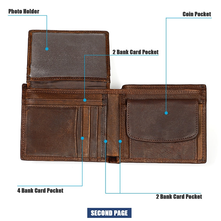 8020 Pochette portafoglio da uomo antimagnetico in pelle con texture Crazy Horse retrò orizzontale, con scomparti per carte, 8020 Black, 8020 Coffee, 8020 Yellowish-brown