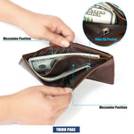 8020 Pochette portafoglio da uomo antimagnetico in pelle con texture Crazy Horse retrò orizzontale, con scomparti per carte, 8020 Black, 8020 Coffee, 8020 Yellowish-brown