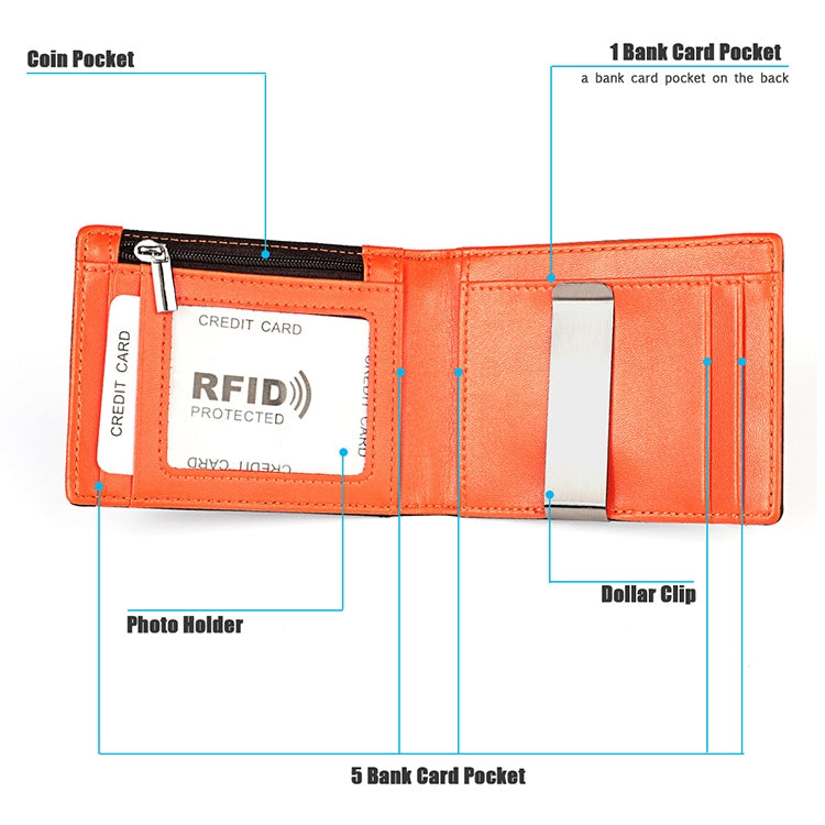 9606 Portafoglio da uomo con slot multipli per carte RFID antimagnetico in pelle di vacchetta, con borsa con cerniera, 9606 Black, 9606 Coffee
