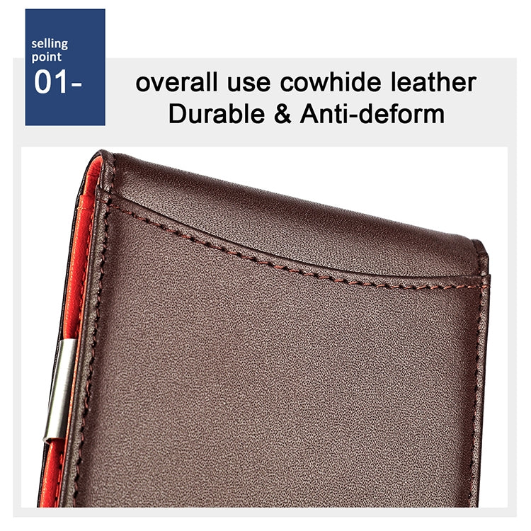 9606 Portafoglio da uomo con slot multipli per carte RFID antimagnetico in pelle di vacchetta, con borsa con cerniera, 9606 Black, 9606 Coffee