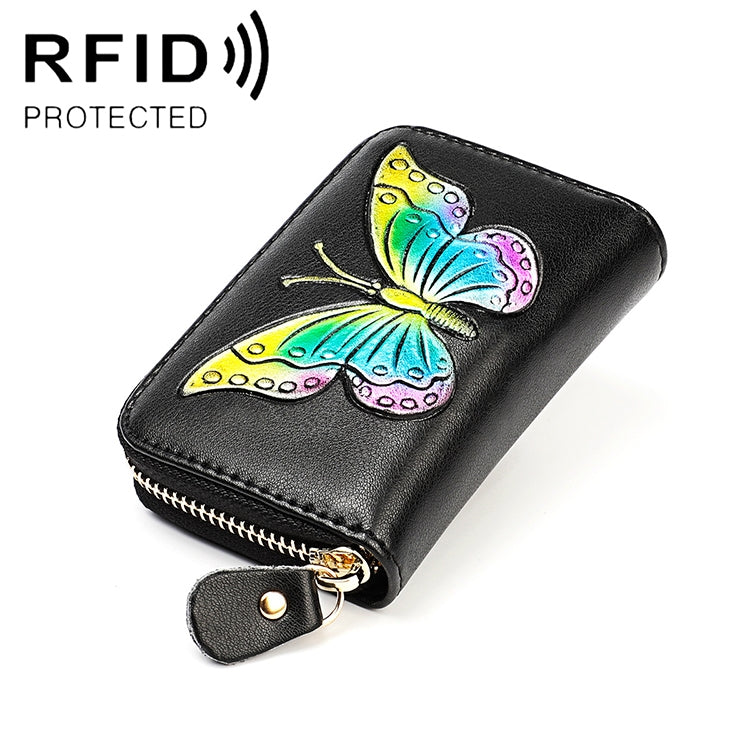 KB152 Portafoglio RFID antimagnetico con motivo a farfalla in pelle di vacchetta a forma di organo con scomparti multipli per carte da donna, KB152 Colour, KB152 Blue, KB152 Purple, KB152 Silver