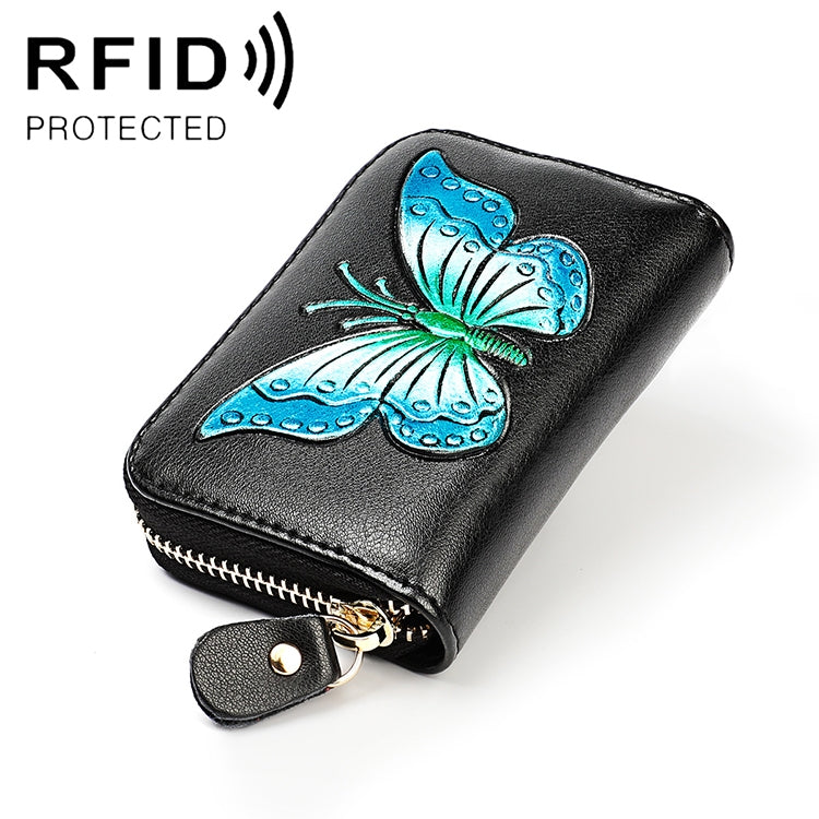 KB152 Portafoglio RFID antimagnetico con motivo a farfalla in pelle di vacchetta a forma di organo con scomparti multipli per carte da donna, KB152 Colour, KB152 Blue, KB152 Purple, KB152 Silver