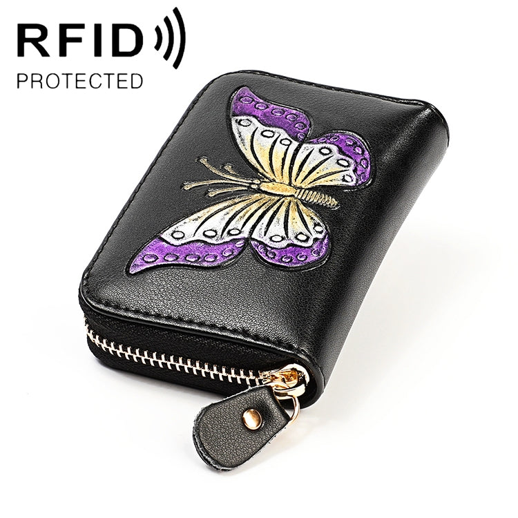 KB152 Portafoglio RFID antimagnetico con motivo a farfalla in pelle di vacchetta a forma di organo con scomparti multipli per carte da donna, KB152 Colour, KB152 Blue, KB152 Purple, KB152 Silver