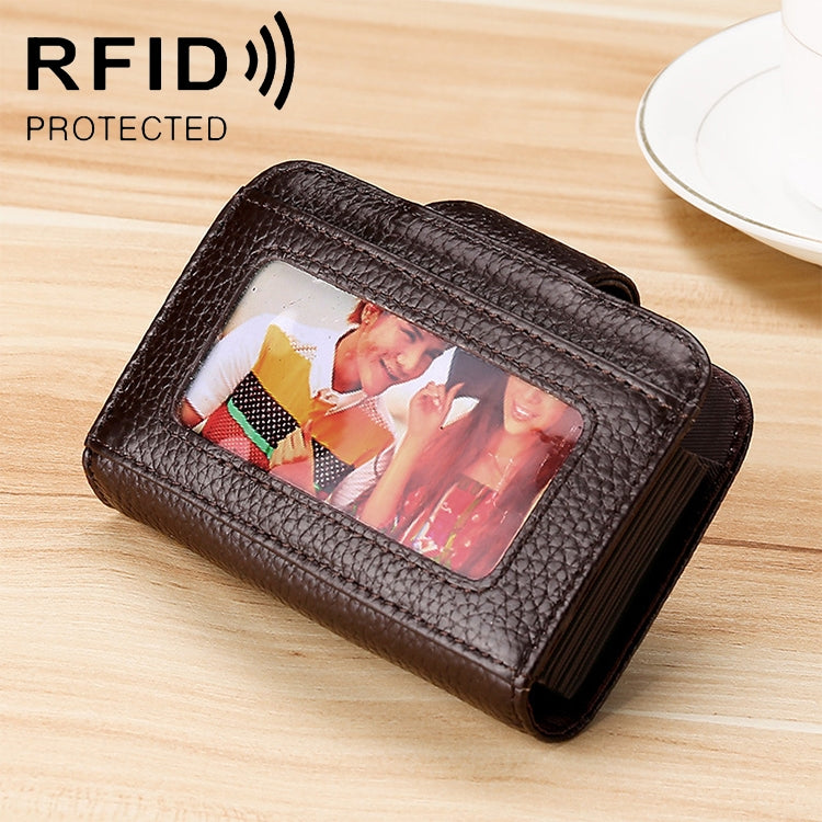 KB188 Portafoglio orizzontale RFID antimagnetico a forma di organo in pelle di vacchetta con più scomparti per carte, con finestra trasparente, KB188 Black, KB188 Coffee, KB188 Purple, KB188 Rose Red, KB188 Sapphire Blue