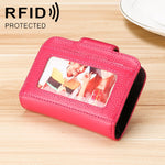 KB188 Portafoglio orizzontale RFID antimagnetico a forma di organo in pelle di vacchetta con più scomparti per carte, con finestra trasparente, KB188 Black, KB188 Coffee, KB188 Purple, KB188 Rose Red, KB188 Sapphire Blue