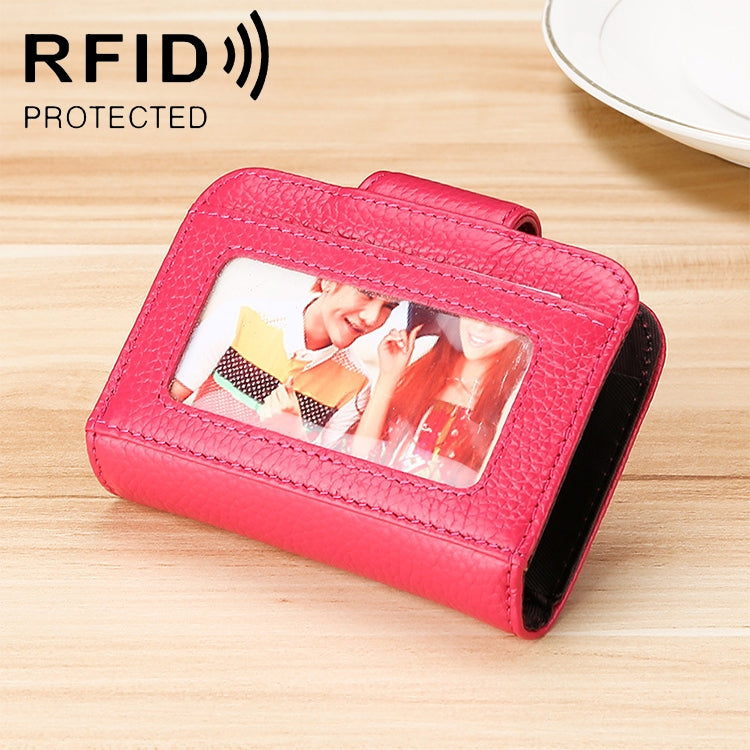 KB188 Portafoglio orizzontale RFID antimagnetico a forma di organo in pelle di vacchetta con più scomparti per carte, con finestra trasparente, KB188 Black, KB188 Coffee, KB188 Purple, KB188 Rose Red, KB188 Sapphire Blue