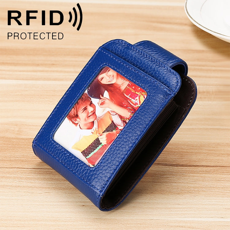 KB189 Portafoglio verticale RFID antimagnetico a forma di organo in pelle di vacchetta con più scomparti per carte, con finestra trasparente, KB189 Black, KB189 Coffee, KB189 Purple, KB189 Rose Red, KB189 Sapphire Blue