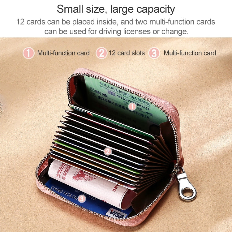 KB191 Pochette portafoglio antimagnetico in pelle di vacchetta con cerniera a forma di organo con scomparti multipli per carte RFID per donna, KB191 Aqua Blue, KB191 Black, KB191 Dark Blue, KB191 Pink, KB191 Light Purple, KB191 Wine Red, KB191 Brown