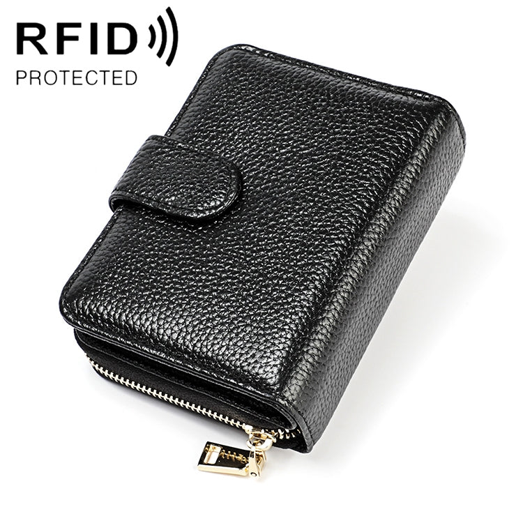 KB192 Pochette con fibbia e cerniera in pelle di vacchetta a forma di organo con scomparti multipli per carte RFID antimagnetico pochette per portafoglio da uomo, KB192 Black, KB192 Coffee