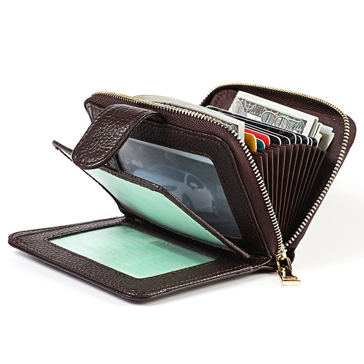 KB192 Pochette con fibbia e cerniera in pelle di vacchetta a forma di organo con scomparti multipli per carte RFID antimagnetico pochette per portafoglio da uomo, KB192 Black, KB192 Coffee