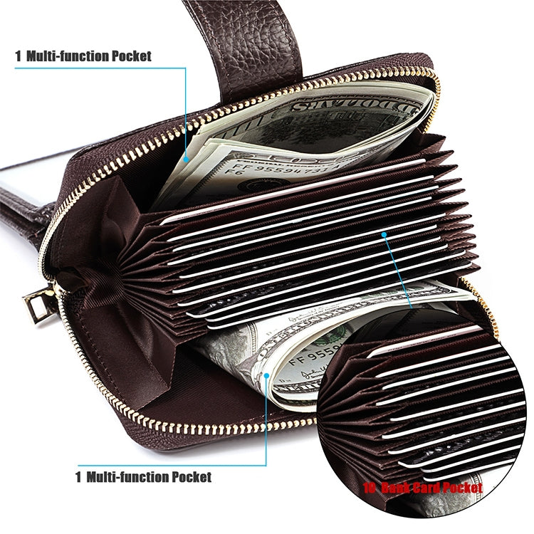 KB192 Pochette con fibbia e cerniera in pelle di vacchetta a forma di organo con scomparti multipli per carte RFID antimagnetico pochette per portafoglio da uomo, KB192 Black, KB192 Coffee