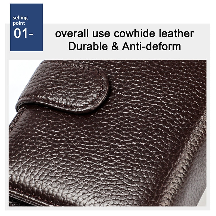 KB192 Pochette con fibbia e cerniera in pelle di vacchetta a forma di organo con scomparti multipli per carte RFID antimagnetico pochette per portafoglio da uomo, KB192 Black, KB192 Coffee