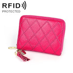 KB213 Diamond Texture Zipper Pelle di vacchetta Doppia fila Forma di organo Slot per carte multipli Pochette portafoglio RFID antimagnetico per donna, KB213 Black, KB213 Pink, KB213 Blue, KB213 Light Pink, KB213 Rose Red