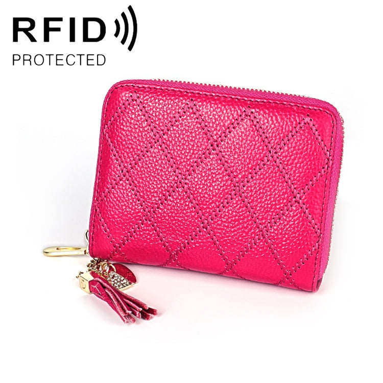 KB213 Diamond Texture Zipper Pelle di vacchetta Doppia fila Forma di organo Slot per carte multipli Pochette portafoglio RFID antimagnetico per donna, KB213 Black, KB213 Pink, KB213 Blue, KB213 Light Pink, KB213 Rose Red