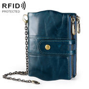 LT3539 Pochette portafoglio da uomo in pelle di vacchetta con cerniera e fibbia antimagnetica RFID, con scomparti per carte e tracolla, LT3539 Shoulder Strap Black, LT3539 Shoulder Strap Blue, LT3539 Strap Red, LT3539 Yellowish-brown