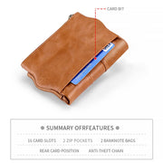 LT3539 Pochette portafoglio da uomo in pelle di vacchetta con cerniera e fibbia antimagnetica RFID, con scomparti per carte e tracolla, LT3539 Shoulder Strap Black, LT3539 Shoulder Strap Blue, LT3539 Strap Red, LT3539 Yellowish-brown