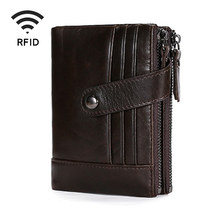 TP-196 Portafoglio RFID con doppia cerniera, scomparti multipli in pelle di vacchetta retrò multifunzionale