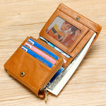 Portafoglio triplo RFID in pelle cerata 12x10 cm