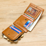 Portafoglio triplo RFID in pelle cerata 12x10 cm