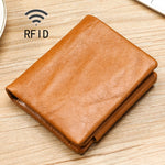 Portafoglio triplo RFID in pelle cerata 12x10 cm