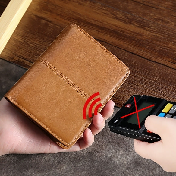 Portamonete multifunzionale in pelle cerata con RFID