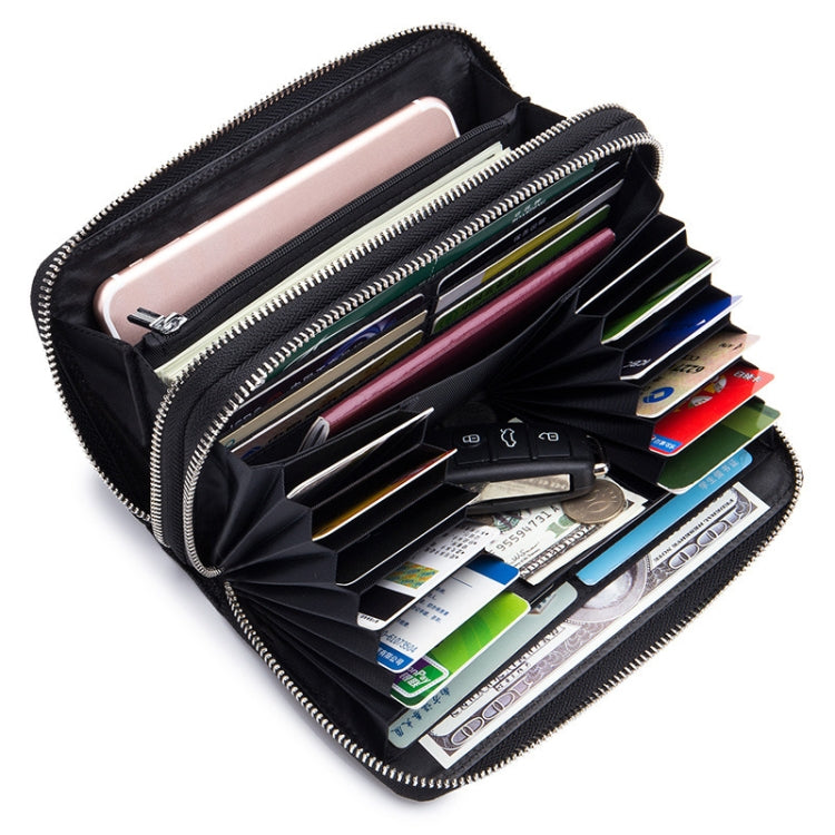 Borsa a portafoglio antifurto RFID con doppia cerniera in tessuto di pelle di pecora di grande capacità