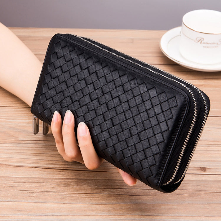 Borsa a portafoglio antifurto RFID con doppia cerniera in tessuto di pelle di pecora di grande capacità