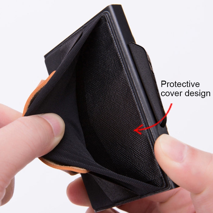 X-32C Tipo di carta pop-up automatica Anti-magnetico RFID Antifurto Uomo Lega di alluminio B Quadrante con pulsante Borsa elastica Portafoglio con cinturino in pelle PU, X-32C B Dial Button Black, X-32C B Dial Button Grey, X-32C B Dial Button Gold     ...