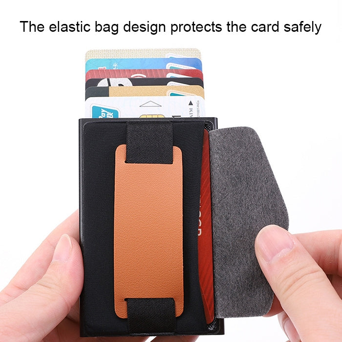 X-32C Tipo di carta pop-up automatica Anti-magnetico RFID Antifurto Uomo Lega di alluminio B Quadrante con pulsante Borsa elastica Portafoglio con cinturino in pelle PU, X-32C B Dial Button Black, X-32C B Dial Button Grey, X-32C B Dial Button Gold     ...