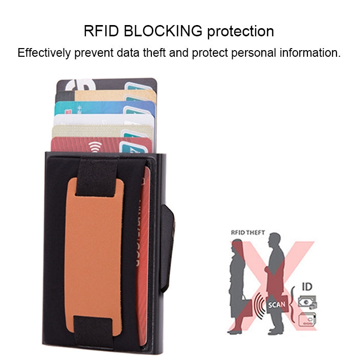 X-32C Tipo di carta pop-up automatica Anti-magnetico RFID Antifurto Uomo Lega di alluminio B Quadrante con pulsante Borsa elastica Portafoglio con cinturino in pelle PU, X-32C B Dial Button Black, X-32C B Dial Button Grey, X-32C B Dial Button Gold     ...