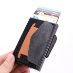 X-32C Tipo di carta pop-up automatica Anti-magnetico RFID Antifurto Uomo Lega di alluminio B Quadrante con pulsante Borsa elastica Portafoglio con cinturino in pelle PU, X-32C B Dial Button Black, X-32C B Dial Button Grey, X-32C B Dial Button Gold     ...