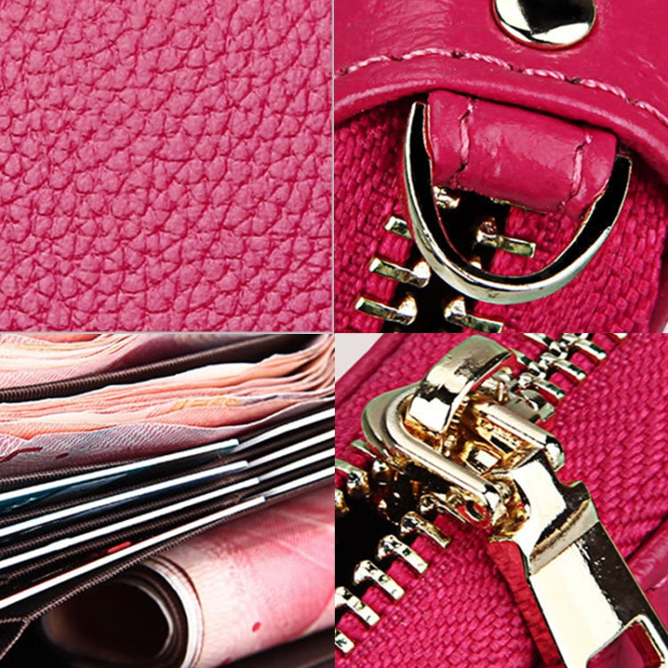 Porta carte di credito stile lungo con cerniera in vera pelle di vacchetta con texture litchi Porta carte di credito con blocco RFID Custodia protettiva con cinturino da polso per donna, Dimensioni: 20 * 10,5 * 3 cm