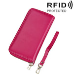 Porta carte di credito stile lungo con cerniera in vera pelle di vacchetta con texture litchi Porta carte di credito con blocco RFID Custodia protettiva con cinturino da polso per donna, Dimensioni: 20 * 10,5 * 3 cm