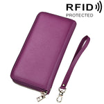 Porta carte di credito stile lungo con cerniera in vera pelle di vacchetta con texture litchi Porta carte di credito con blocco RFID Custodia protettiva con cinturino da polso per donna, Dimensioni: 20 * 10,5 * 3 cm
