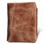 Vera pelle di vacchetta Crazy Horse Texture Cerniera 3 pieghe Porta carte di credito stile corto Porta carte di credito Porta carte con blocco RFID Custodia protettiva per uomo, Dimensioni: 12 * 9,5 * 4 cm(Tronpa), 3585