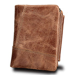Vera pelle di vacchetta Crazy Horse Texture Cerniera 3 pieghe Porta carte di credito stile corto Porta carte di credito Porta carte con blocco RFID Custodia protettiva per uomo, Dimensioni: 12 * 9,5 * 4 cm(Tronpa), 3585