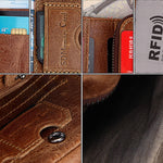 Vera pelle di vacchetta Crazy Horse Texture Cerniera 3 pieghe Porta carte di credito stile corto Porta carte di credito Porta carte con blocco RFID Custodia protettiva per uomo, Dimensioni: 12 * 9,5 * 4 cm(Tronpa), 3585