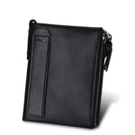 Vera pelle di vacchetta Crazy Horse Texture Doppia cerniera Porta carte di credito stile corto Porta carte di blocco RFID Custodia protettiva per uomo, Dimensioni: 12,1 * 9,4 * 2,7 cm