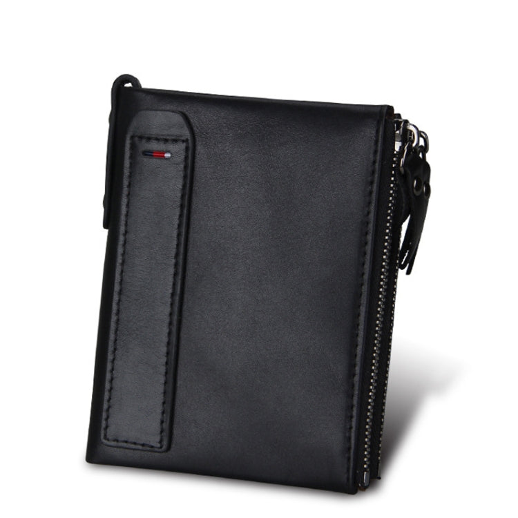 Vera pelle di vacchetta Crazy Horse Texture Doppia cerniera Porta carte di credito stile corto Porta carte di blocco RFID Custodia protettiva per uomo, Dimensioni: 12,1 * 9,4 * 2,7 cm