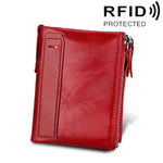 Vera pelle di vacchetta Crazy Horse Texture Doppia cerniera Porta carte di credito stile corto Porta carte di blocco RFID Custodia protettiva per uomo, Dimensioni: 12,1 * 9,4 * 2,7 cm