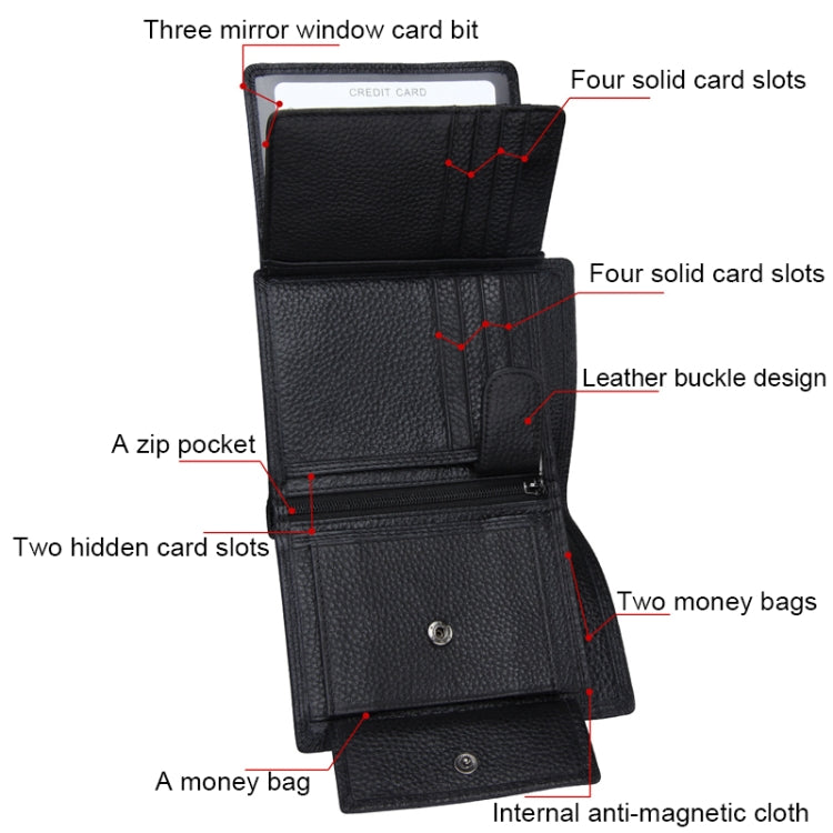 Porta carte di credito pieghevole in vera pelle di vacchetta Porta carte di credito con blocco RFID Custodia protettiva per uomo, dimensioni: 13 * 10,2 * 2,5 cm