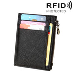 Porta carte di credito in pelle di vacchetta tinta unita con cerniera Porta carte di credito con blocco RFID Porta carte di protezione, dimensioni: 11 * 8 * 1,5 cm
