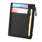 Porta carte di credito in pelle di vacchetta tinta unita con cerniera Porta carte di credito con blocco RFID Porta carte di protezione, dimensioni: 11 * 8 * 1,5 cm