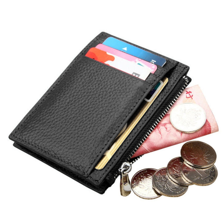 Porta carte di credito in pelle di vacchetta tinta unita con cerniera Porta carte di credito con blocco RFID Porta carte di protezione, dimensioni: 11 * 8 * 1,5 cm